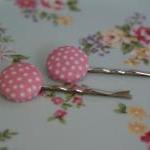 Pink Polka Dot Button Hair Pins