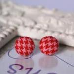 Red And Pink Houndstooth Button Earrings