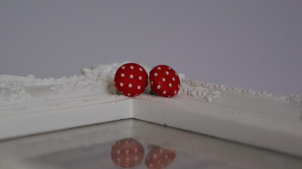 Bespoke Red Polka Dot Fabric Covered Button Earrings