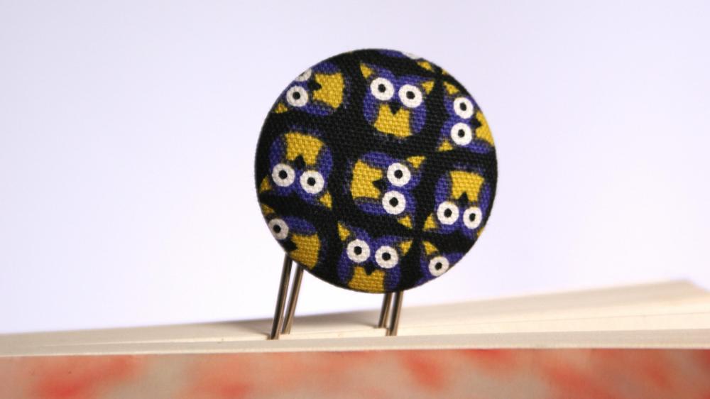 Kawaii Owl Fabric Covered Button Bookmark