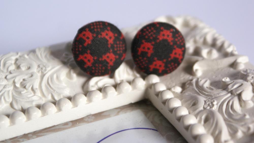 Space Invaders Button Covered Earrings